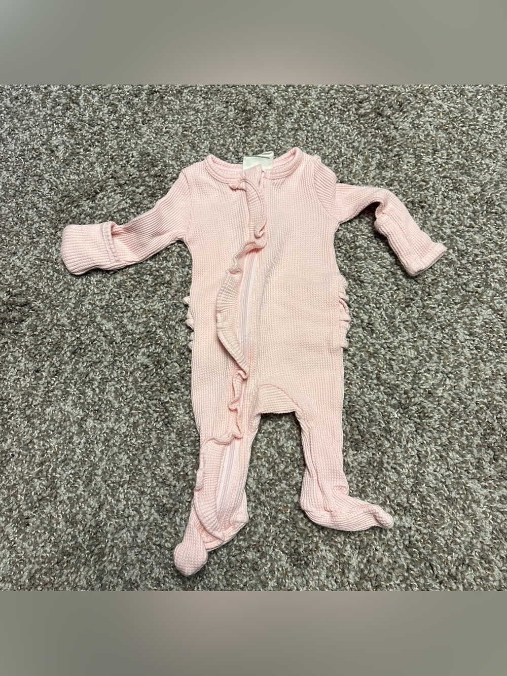 Spearmint Love Organic Waffle Ruffle Zip Footie and headband size Newborn